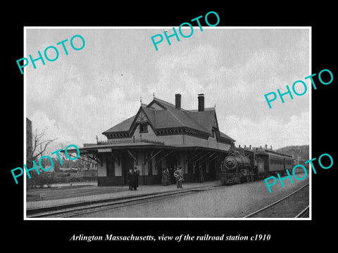 OLD LARGE HISTORIC PHOTO OF ARLINGTON MASSACHUSETTS, THE RAILROAD STATION c1910