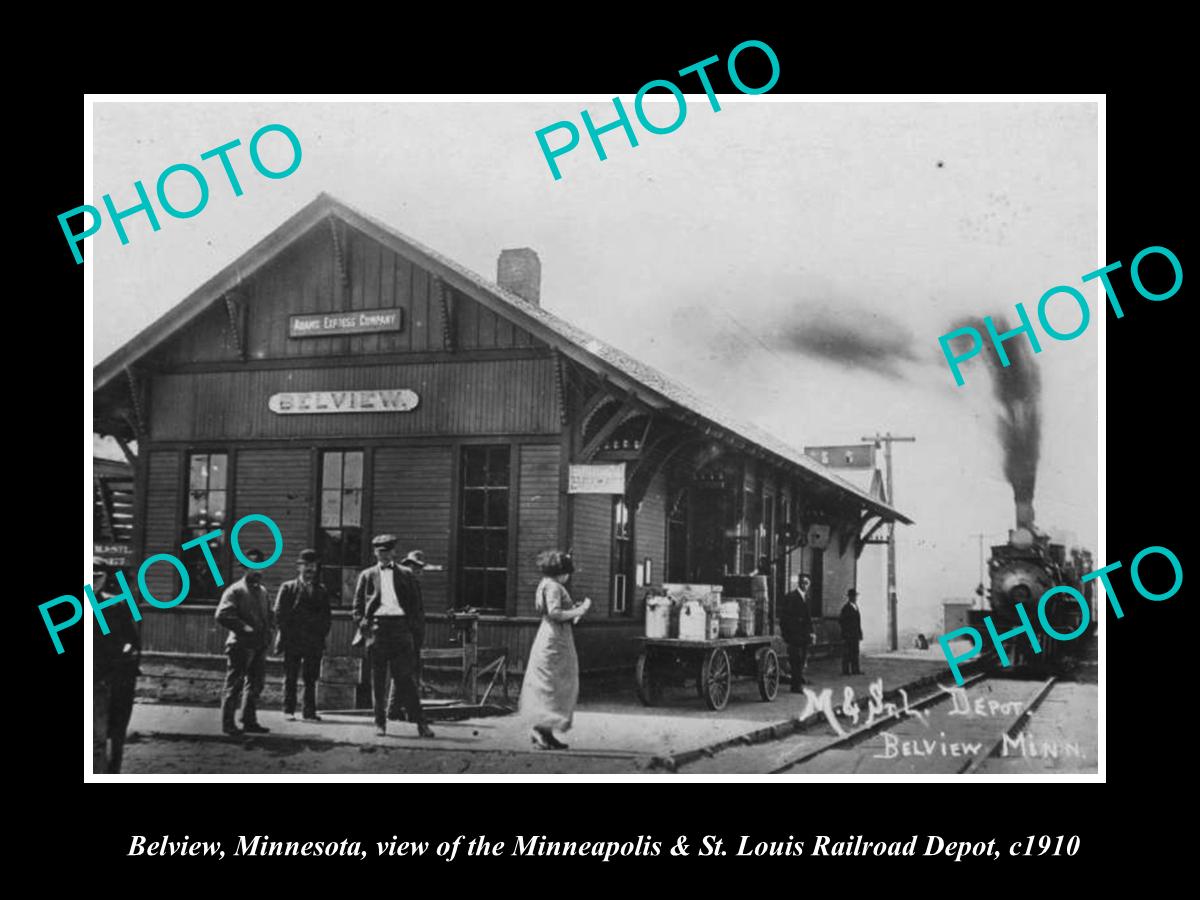 OLD LARGE HISTORIC PHOTO OF BELVIEW MINNESOTA VIEW OF THE RAILROAD STATION c1910