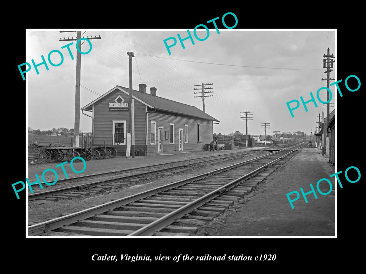 OLD LARGE HISTORIC PHOTO OF CATLETT VIRGINIA, VIEW OF THE RAILROAD STATION c1920