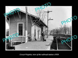 OLD LARGE HISTORIC PHOTO OF CROZET VIRGINIA, VIEW OF THE RAILROAD STATION c1920