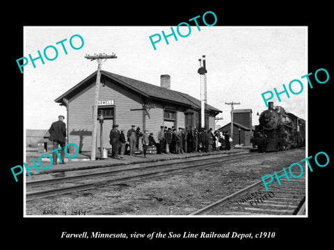 OLD LARGE HISTORIC PHOTO OF FARWELL MINNESOTA VIEW OF THE RAILROAD STATION c1910