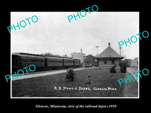 OLD LARGE HISTORIC PHOTO OF GLENCOE MINNESOTA VIEW OF THE RAILROAD STATION c1910