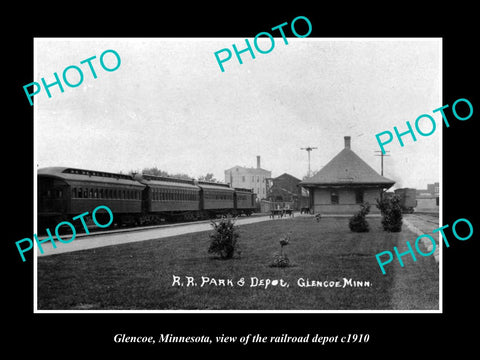 OLD LARGE HISTORIC PHOTO OF GLENCOE MINNESOTA VIEW OF THE RAILROAD STATION c1910