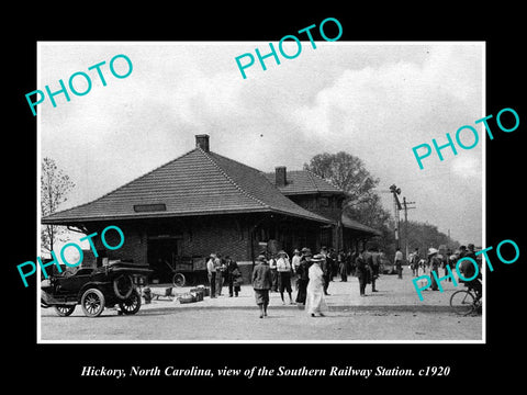 OLD LARGE HISTORIC PHOTO OF HICKORY NORTH CAROLINA, THE RAILROAD STATION c1920