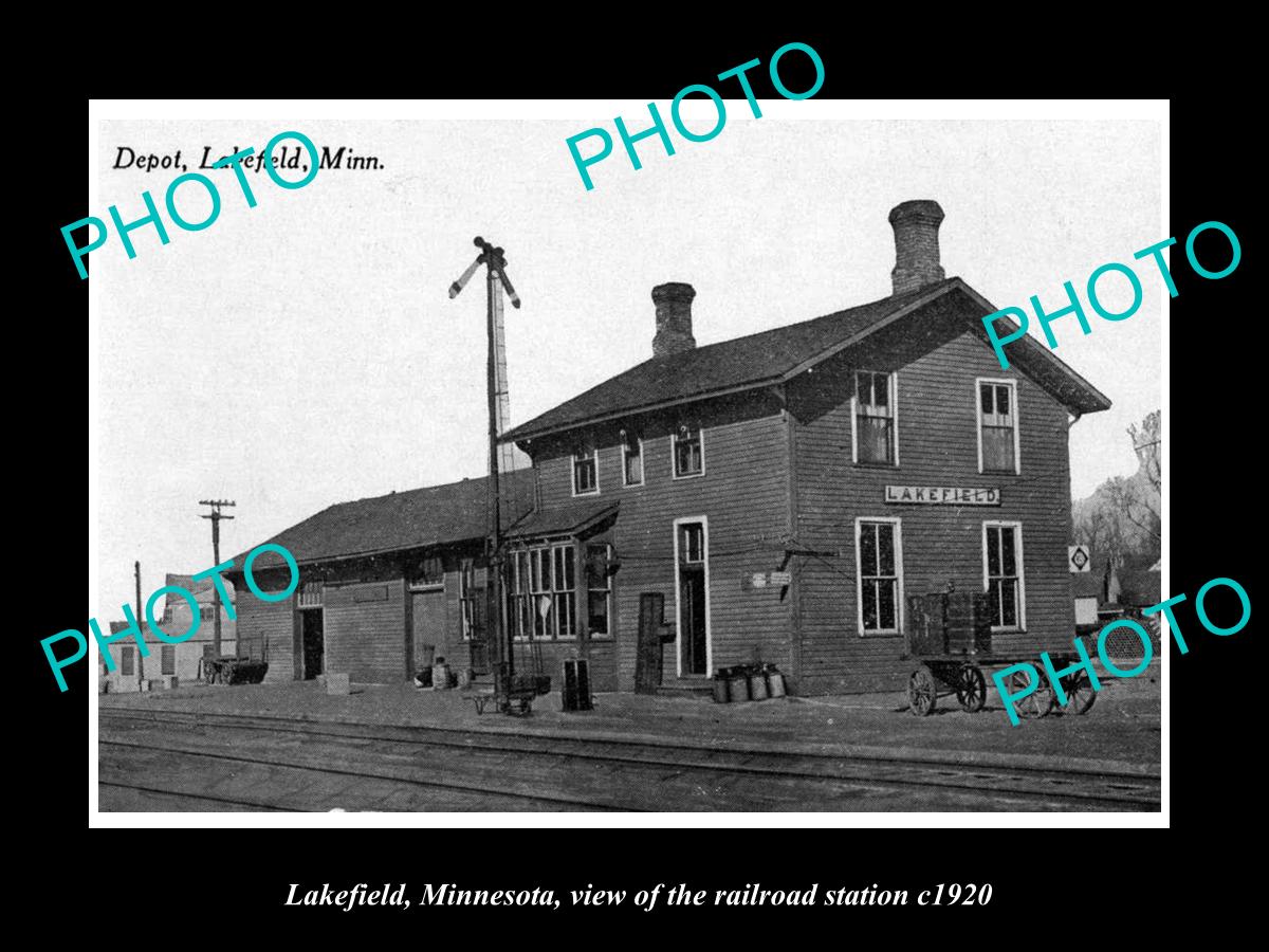 OLD LARGE HISTORIC PHOTO OF LAKEFIELD MINNESOTA, THE RAILROAD STATION c1920