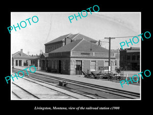 OLD LARGE HISTORIC PHOTO OF LIVINGSTON MONTANA, THE RAILROAD STATION c1900