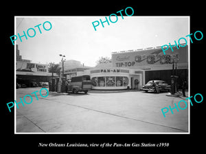 OLD LARGE HISTORIC PHOTO OF NEW ORLEANS LOUISIANA, THE PAN AM GAS STATION 1950