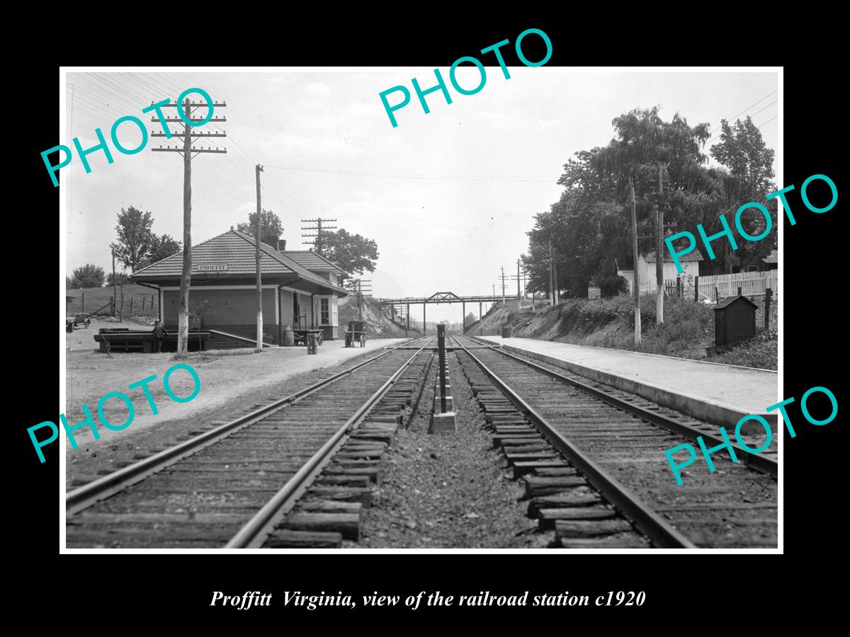 OLD LARGE HISTORIC PHOTO OF PROFFITT VIRGINIA, VIEW OF THE RAILROAD STATION 1920