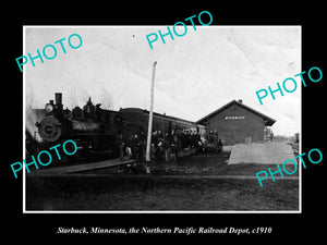 OLD LARGE HISTORIC PHOTO OF STARBUCK MINNESOTA, VIEW OF RAILROAD STATION c1910