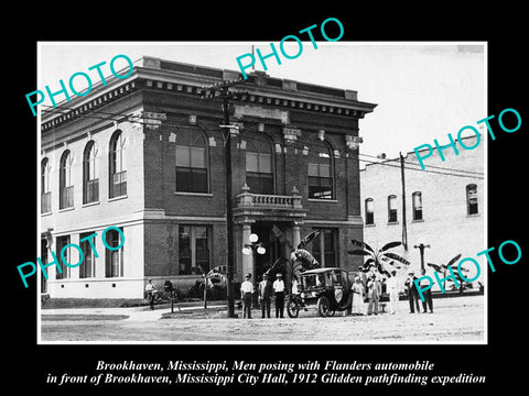 OLD HISTORIC PHOTO OF BROOKHAVEN MISSISSIPPI. FLANDERS CAR AT CITY HALL c1912