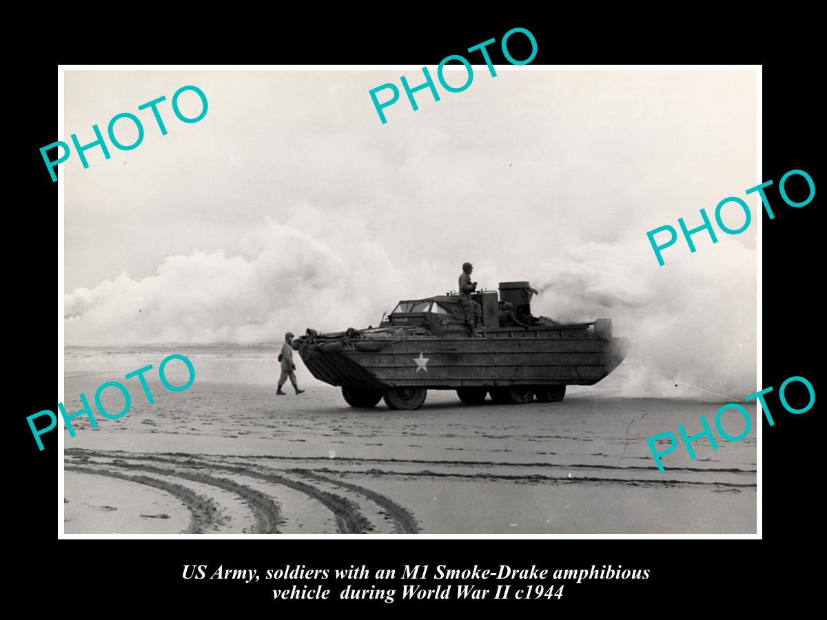 OLD LARGE HISTORIC PHOTO OF US ARMY MI SMOKE DRAKE AMPHIBIOUS VEHICLE ...