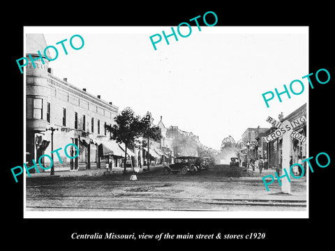 OLD LARGE HISTORIC PHOTO OF CENTRALIA MISSOURI, VIEW OF MAIN STREET STORES c1920