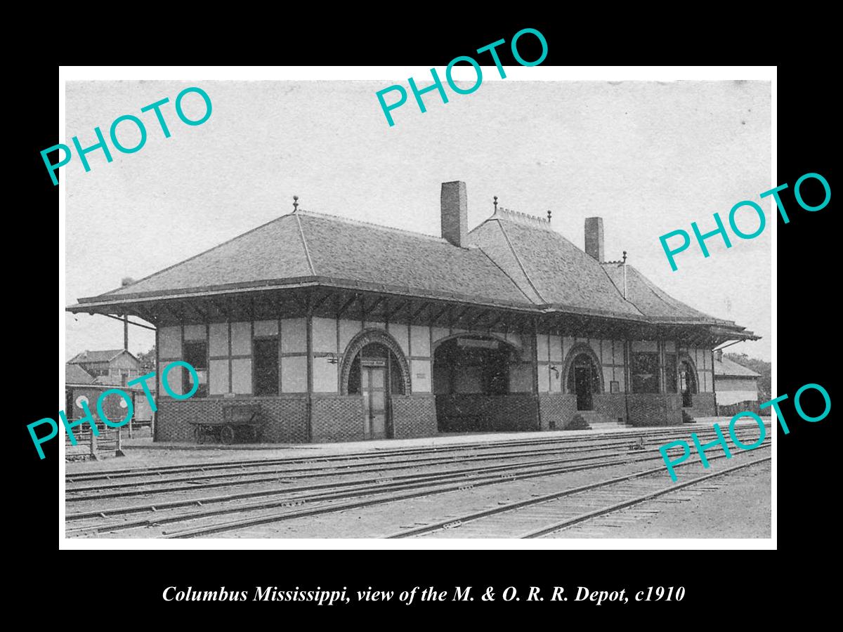 OLD LARGE HISTORIC PHOTO OF COLUMBUS MISSISSIPPI, THE M&O RAILROAD DEPOT c1910