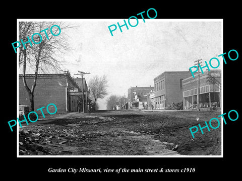 OLD LARGE HISTORIC PHOTO OF GARDEN CITY MISSOURI, THE MAIN STREET & STORES c1910