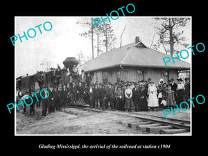 OLD LARGE HISTORIC PHOTO OF GLADING MISSISSIPPI, RAILROAD DEPOT STATION c1904