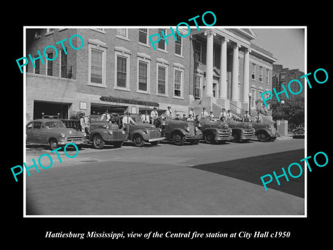 OLD LARGE HISTORIC PHOTO OF HATTIESBURG MISSISSIPPI, CENTRAL FIRE STATION c1950