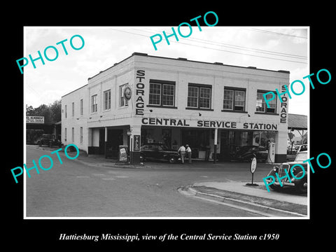 OLD HISTORIC PHOTO OF HATTIESBURG MISSISSIPPI, CENTRAL SERVICE STATION c1950