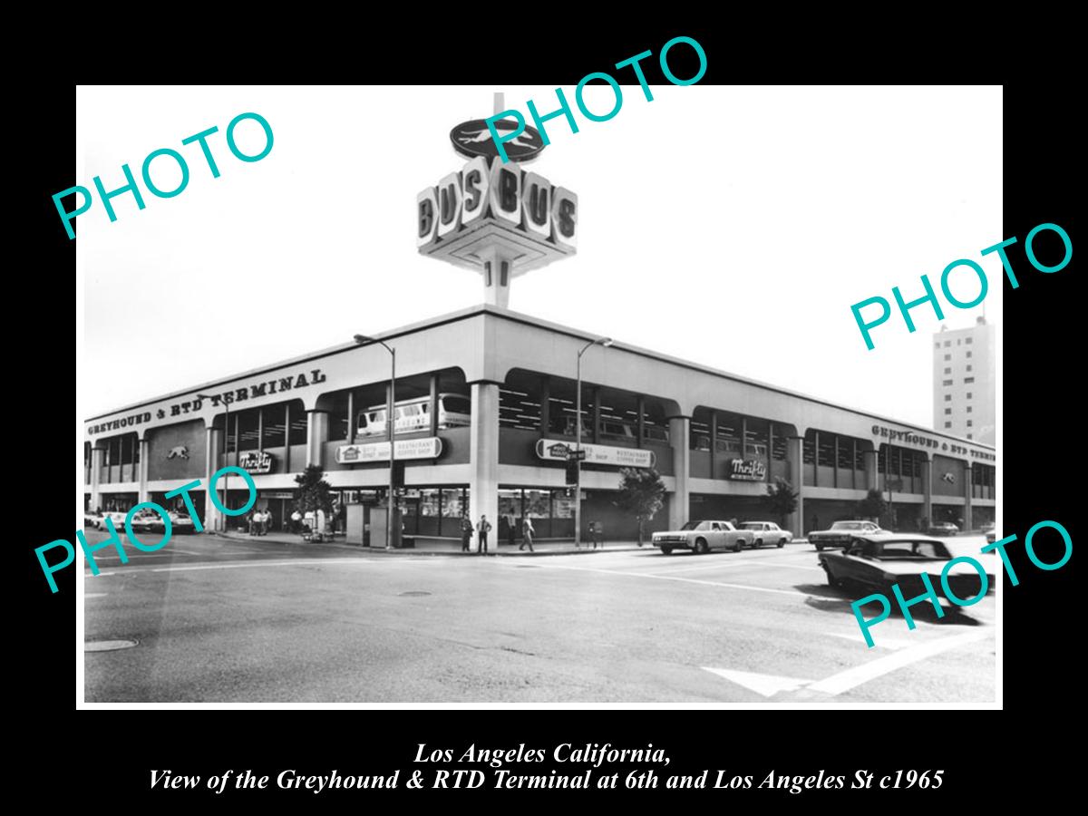 OLD LARGE HISTORIC PHOTO OF LOS ANGELES CALIFORNIA THE GREYHOUND BUS DEPOT c1965