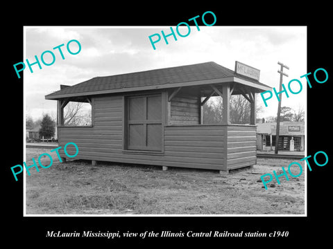 OLD LARGE HISTORIC PHOTO OF McLAURIN MISSISSIPPI, RAILROAD DEPOT STATION c1940