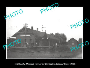 OLD LARGE HISTORIC PHOTO OF CHILLICOTHE MISSOURI, THE RAILROAD DEPOT c1900