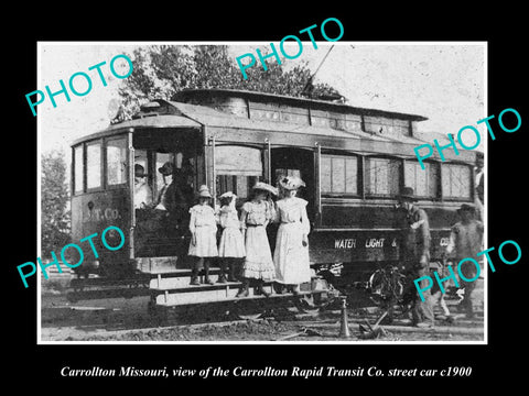 OLD LARGE HISTORIC PHOTO OF CARROLLTON MISSOURI, RAPID TANSIT STREET CAR c1900