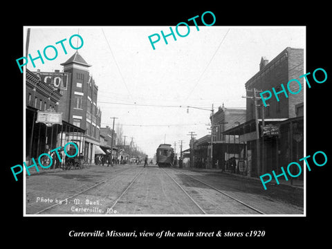 OLD LARGE HISTORIC PHOTO OF CARTERVILLE MISSOURI, THE MAIN STREET & STORES c1920