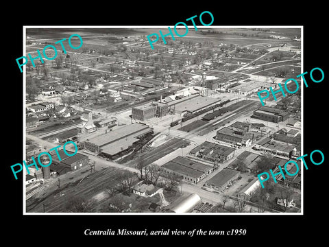 OLD LARGE HISTORIC PHOTO OF CENTRALIA MISSOURI, AERIAL VIEW OF THE TOWN c1950