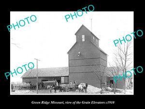 OLD LARGE HISTORIC PHOTO OF GREEN RIDGE MISSOURI, VIEW OF GRAIN ELEVATORS c1910