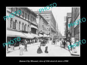 OLD LARGE HISTORIC PHOTO OF KANSAS CITY MISSOURI, VIEW OF 11th St & STORES c1900