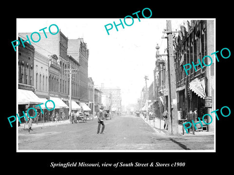 OLD LARGE HISTORIC PHOTO OF SPRINGFIELD MISSOURI, VIEW OF SOUTH St & STORES 1900