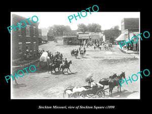 OLD LARGE HISTORIC PHOTO OF STOCKTON MISSOURI, VIEW OF STOCKTON SQUARE c1890