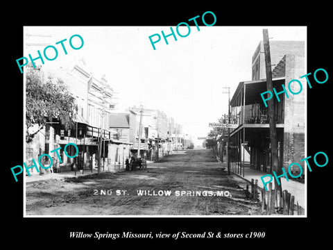 OLD LARGE HISTORIC PHOTO OF WILLOW SPRINGS MISSOURI, 2nd St VIEW & STORES c1900