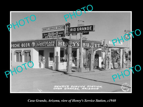 OLD LARGE HISTORIC PHOTO OF CASA GRANDE ARIZONA, VIEW OF TEXACO GAS STATION 1940