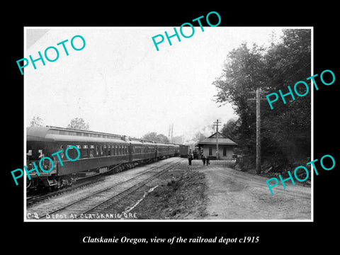 OLD LARGE HISTORIC PHOTO OF CLATSKANIE OREGON, THE RAILROAD DEPOT STATION c1915