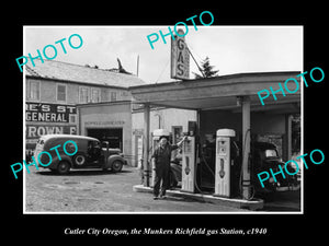 OLD LARGE HISTORIC PHOTO OF CUTLER CITY OREGON, THE RICHFIELD GAS STATION c1940