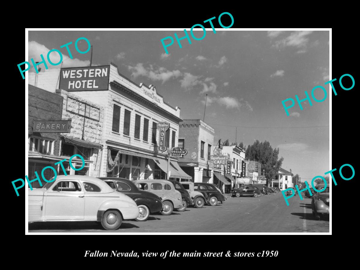 OLD LARGE HISTORIC PHOTO OF FALLON NEVADA, THE MAIN STREET & STORES c1950