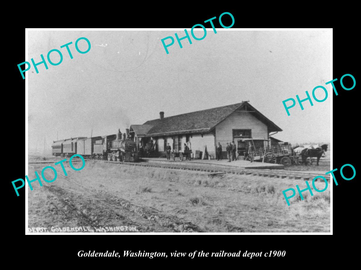 OLD LARGE HISTORIC PHOTO OF GOLDENDALE WASHINGTON RAILROAD DEPOT STATION c1900