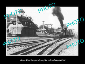 OLD LARGE HISTORIC PHOTO OF HOOD RIVER OREGON, THE RAILROAD DEPOT STATION c1910