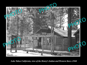 OLD LARGE HISTORIC PHOTO OF LAKE TAHOE CALIFORNIA, INDIAN & WESTERN STORE c1940