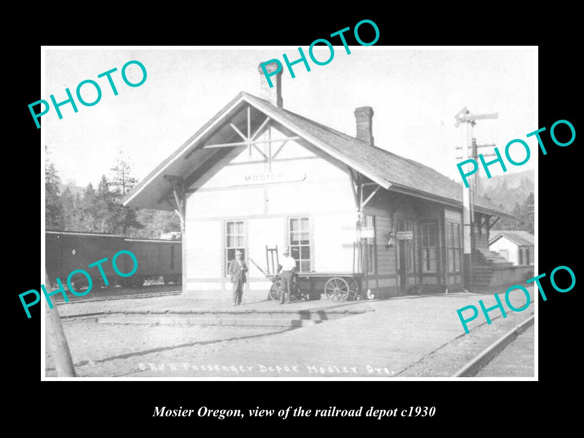 OLD LARGE HISTORIC PHOTO OF MOSIER OREGON, THE RAILROAD DEPOT STATION c1930