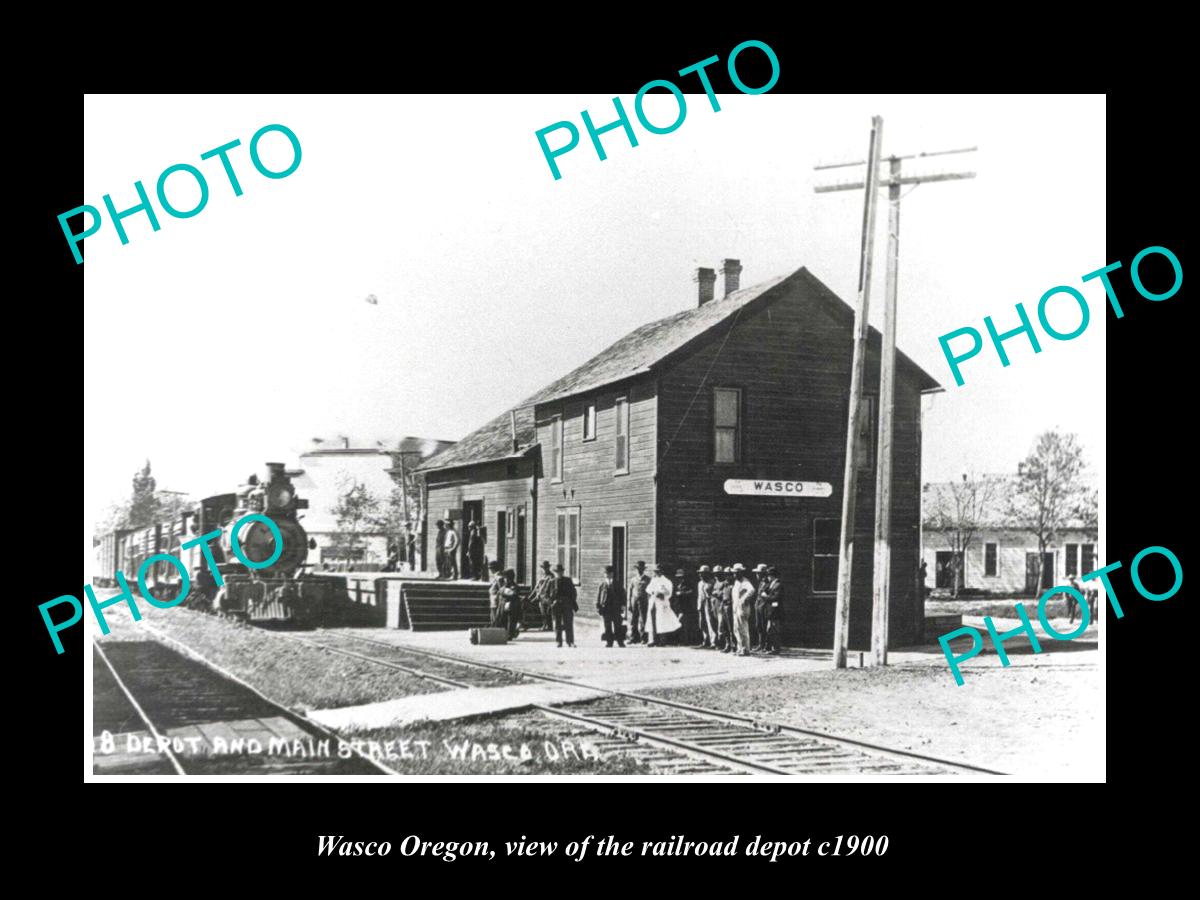 OLD LARGE HISTORIC PHOTO OF WASCO OREGON, THE RAILROAD DEPOT STATION c1900