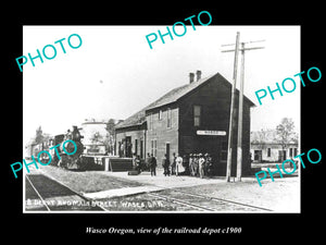 OLD LARGE HISTORIC PHOTO OF WASCO OREGON, THE RAILROAD DEPOT STATION c1900