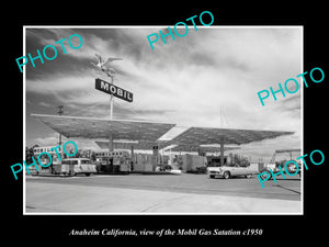 OLD LARGE HISTORIC PHOTO OF ANAHEIM CALIFORNIA, THE MOBIL GAS STATION c1950