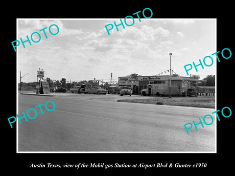 OLD LARGE HISTORIC PHOTO OF AUSTIN TEXAS, THE MOBIL OIL GAS STATION c1950