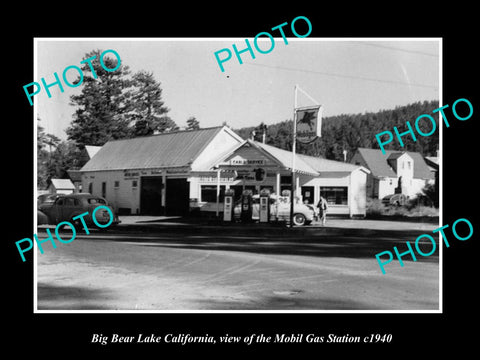 OLD LARGE HISTORIC PHOTO OF BIG BEAR LAKE CALIFORNIA, THE MOBIL GAS STATION 1940