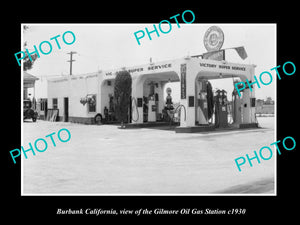 OLD LARGE HISTORIC PHOTO OF BURBANK CALIFORNIA, THE GILMORE OIL GAS STATION 1930