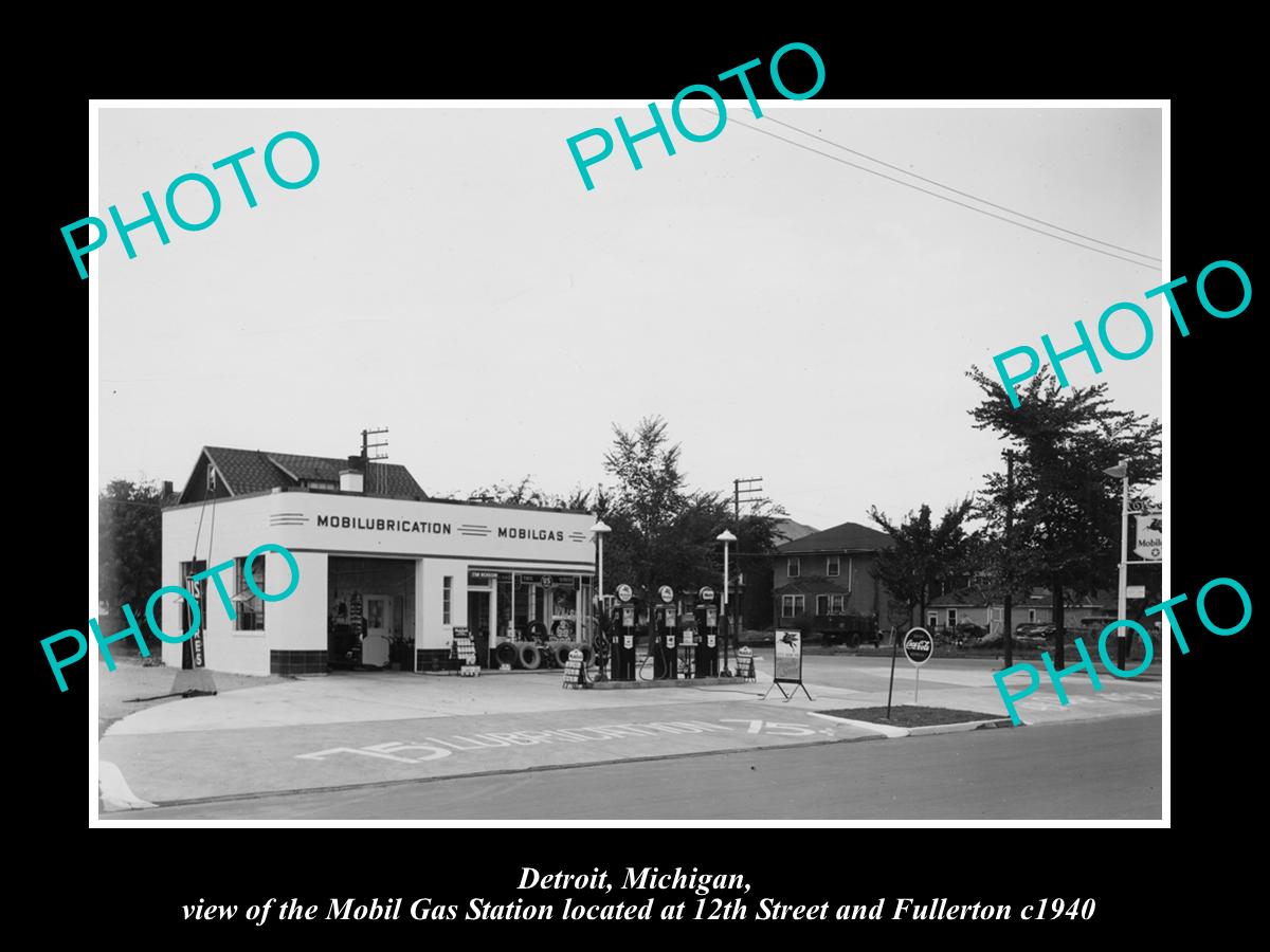 OLD LARGE HISTORIC PHOTO OF DETROIT MICHIGAN, THE MOBIL OIL Co GAS STATION No 1