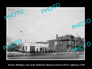 OLD LARGE HISTORIC PHOTO OF DETROIT MICHIGAN, THE MOBIL OIL Co GAS STATION No 2