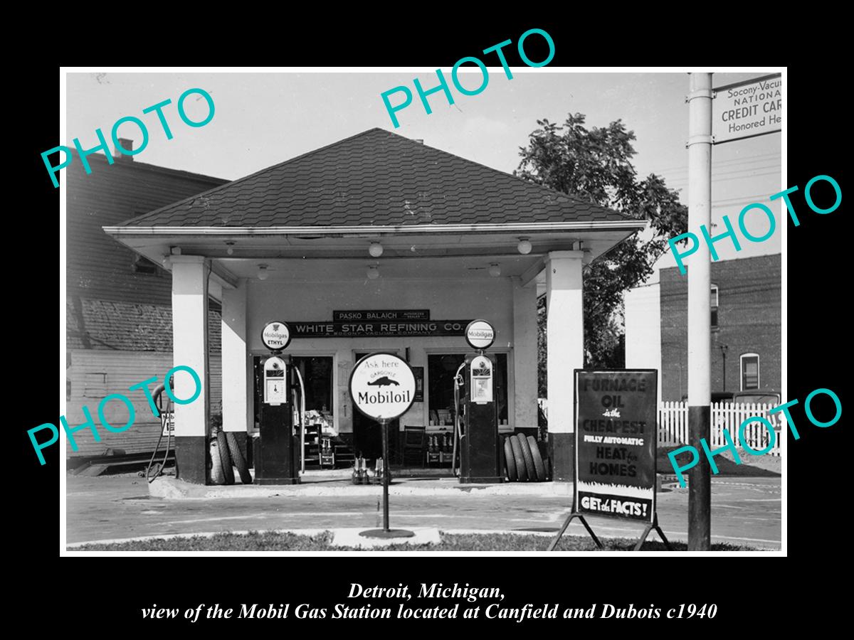 OLD LARGE HISTORIC PHOTO OF DETROIT MICHIGAN, THE MOBIL OIL Co GAS STATION No 3