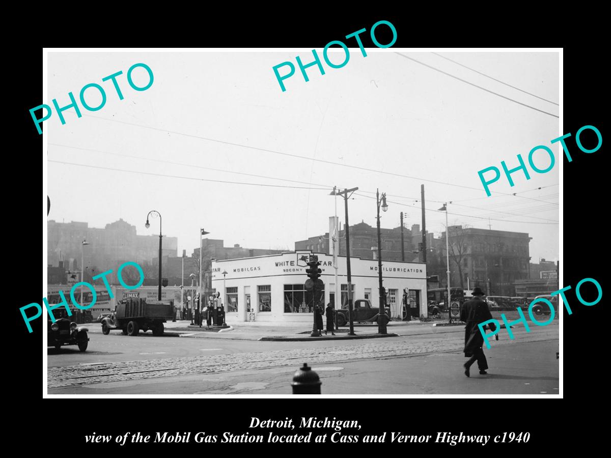 OLD LARGE HISTORIC PHOTO OF DETROIT MICHIGAN, THE MOBIL OIL Co GAS STATION No 4